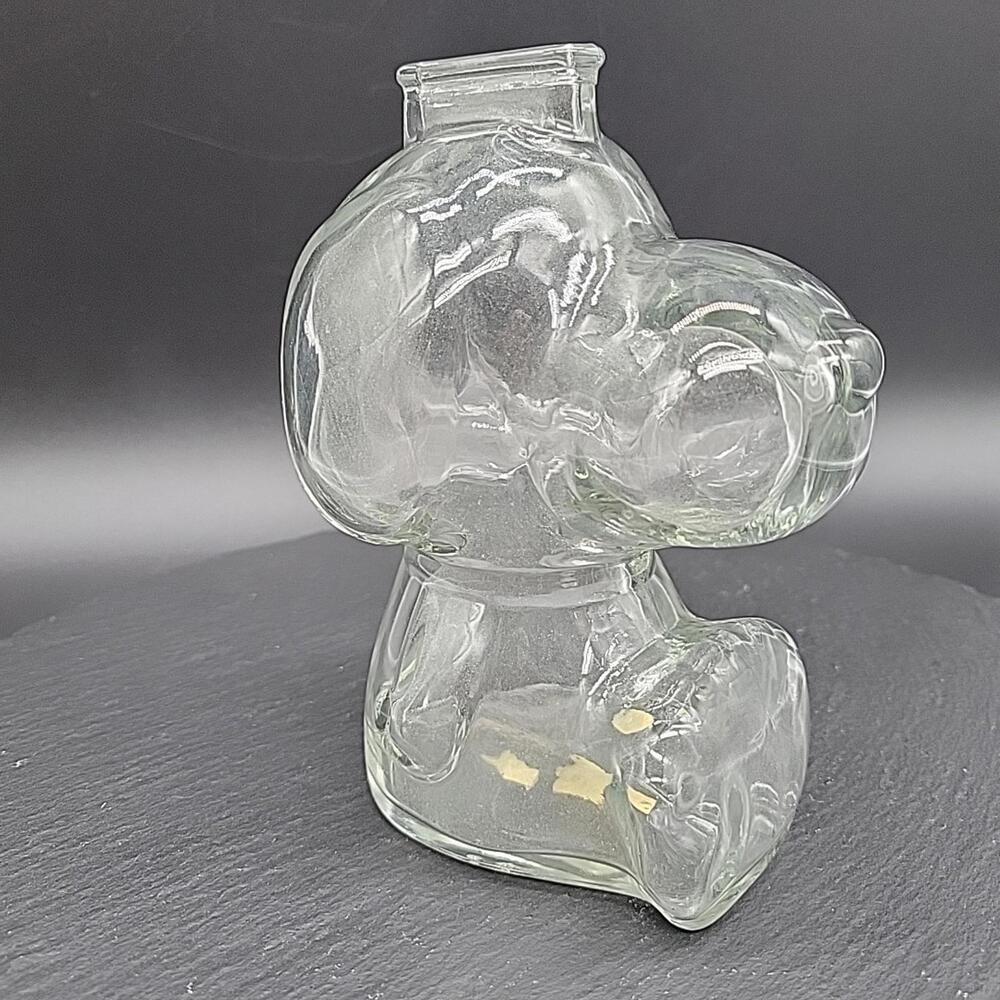 Vintage Peanuts Snoopy Coin Bank Clear Glass Anchor Hocking 1960s 6" Piggy Bank